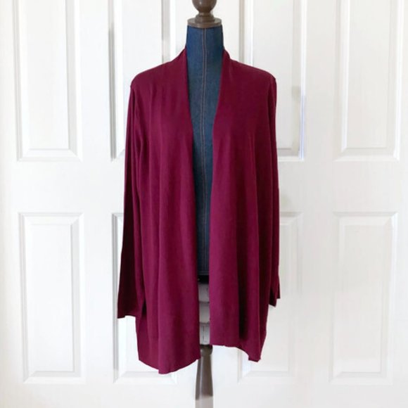 susan graver womens open front cardigan red maroon burgundy 2X soft stretchy new - Picture 2 of 9
